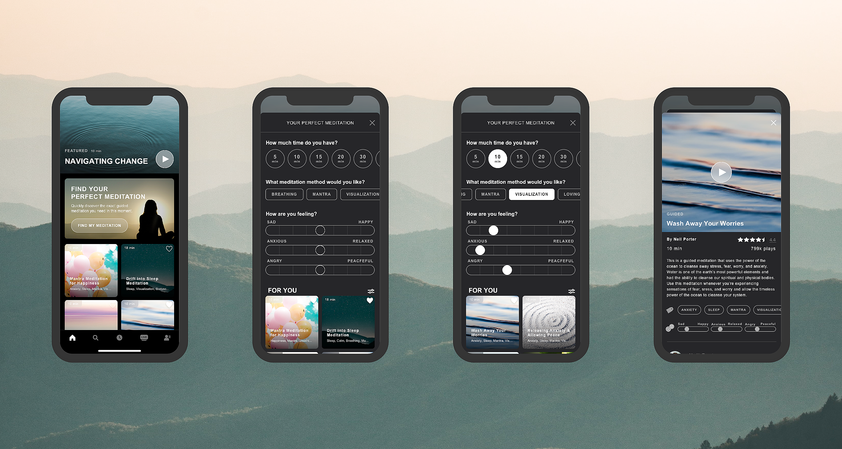 User using meditation timer feature in OCD app for stress relief at home