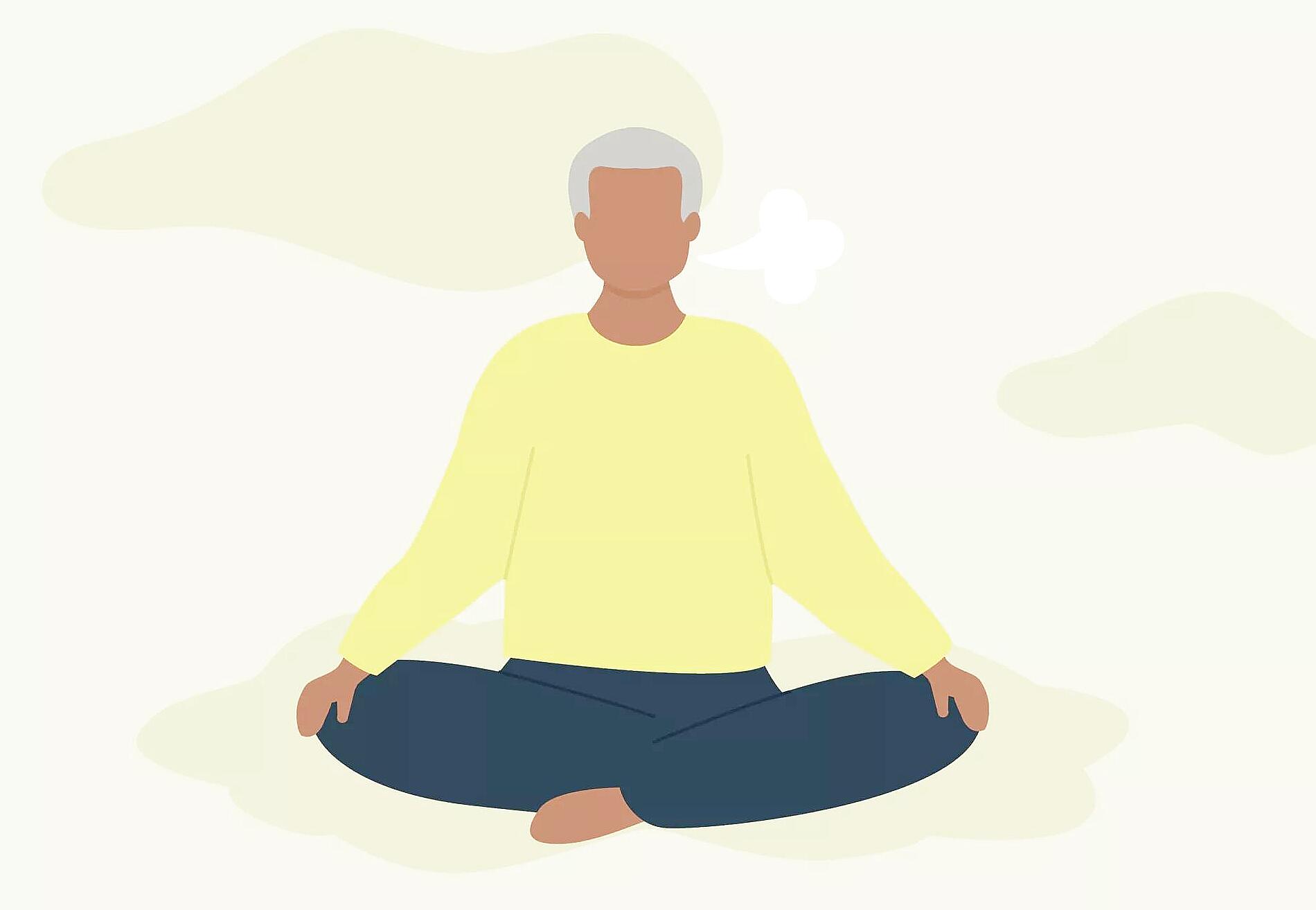 Person practicing breathing exercises to manage anxiety in calm setting