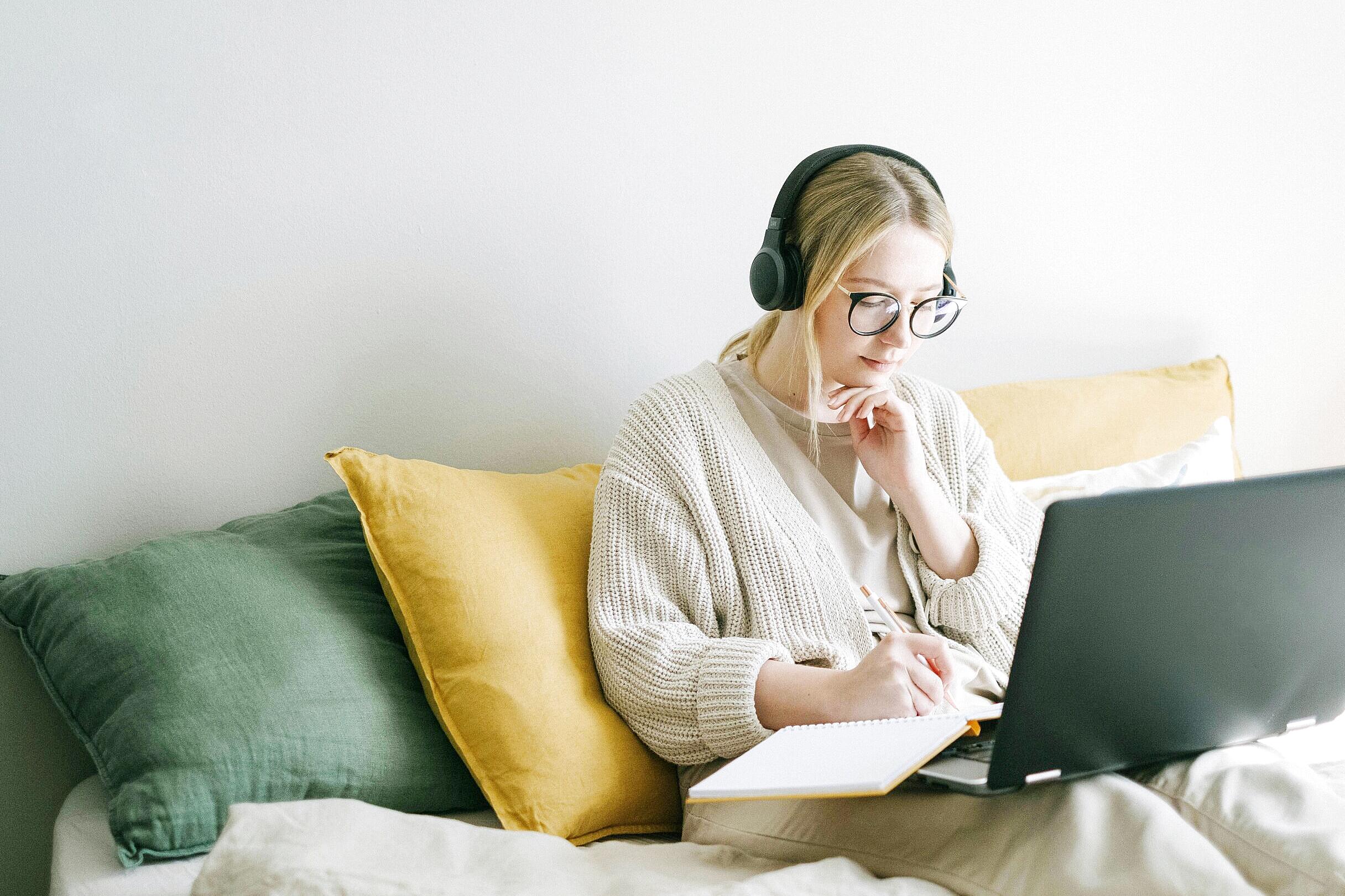 Person using online self-assessment tool for anxiety in calm space