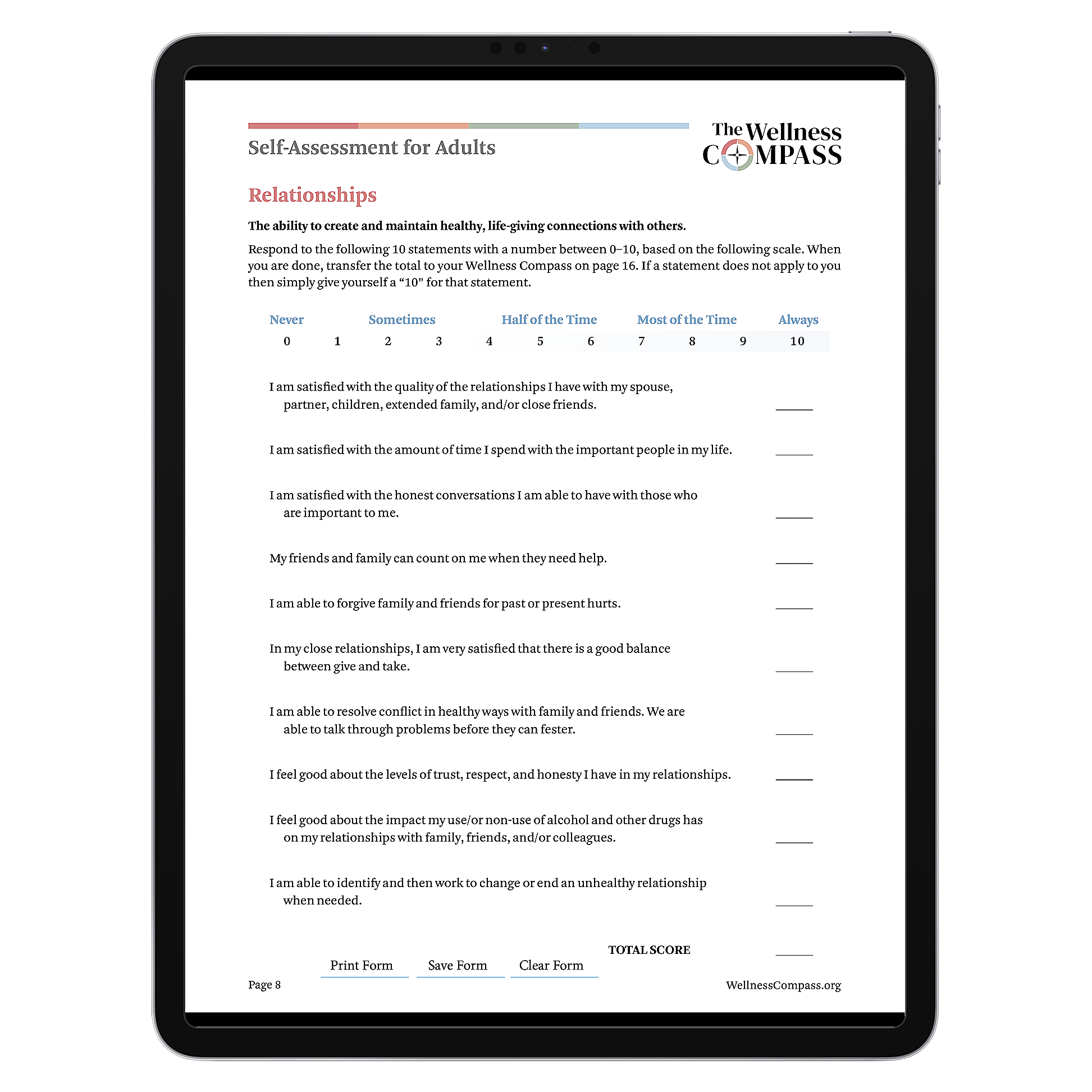 Young adult using tablet for emotional self-assessment at home