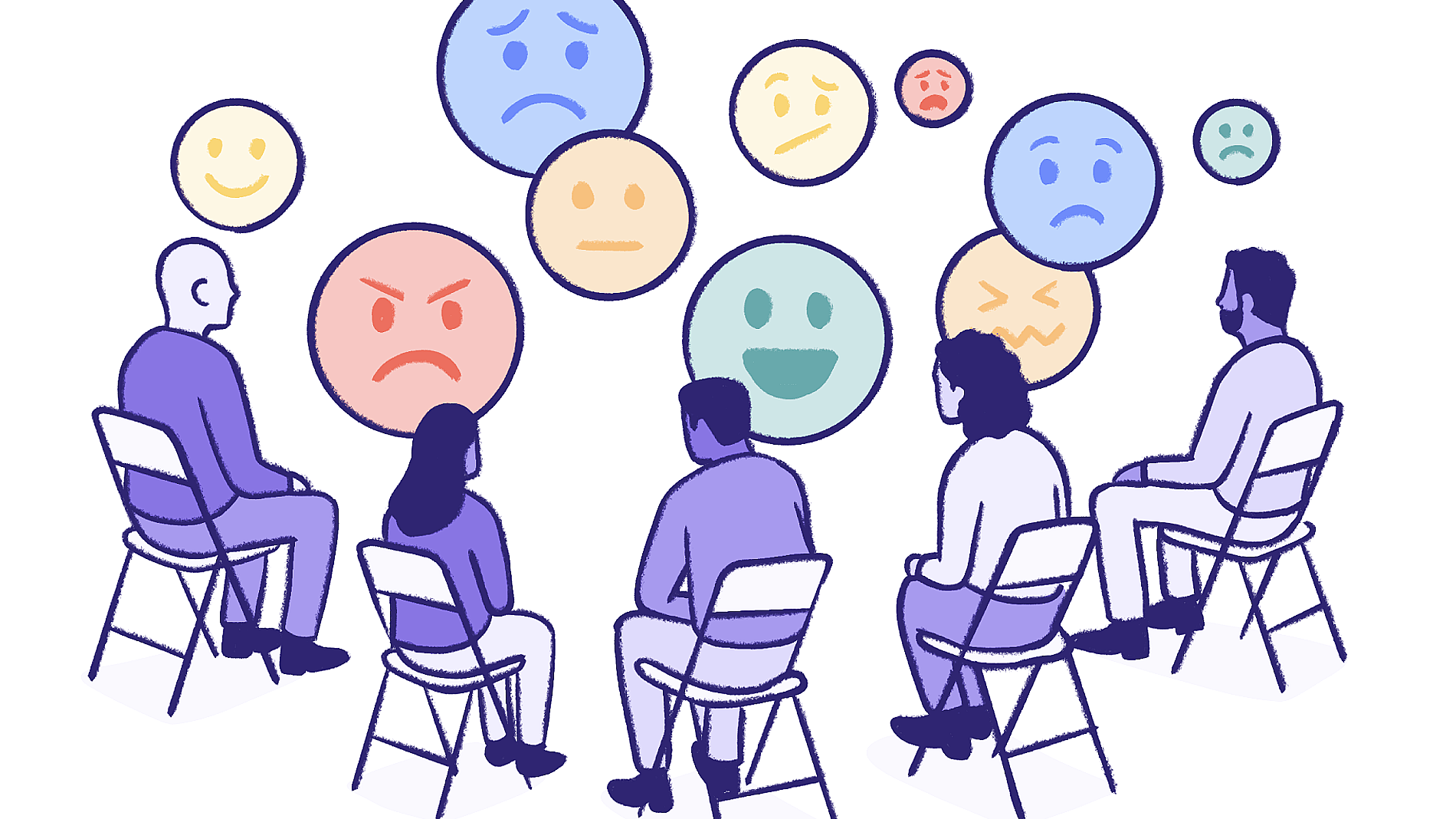 Diverse individuals interacting in an anonymous online emotional support community