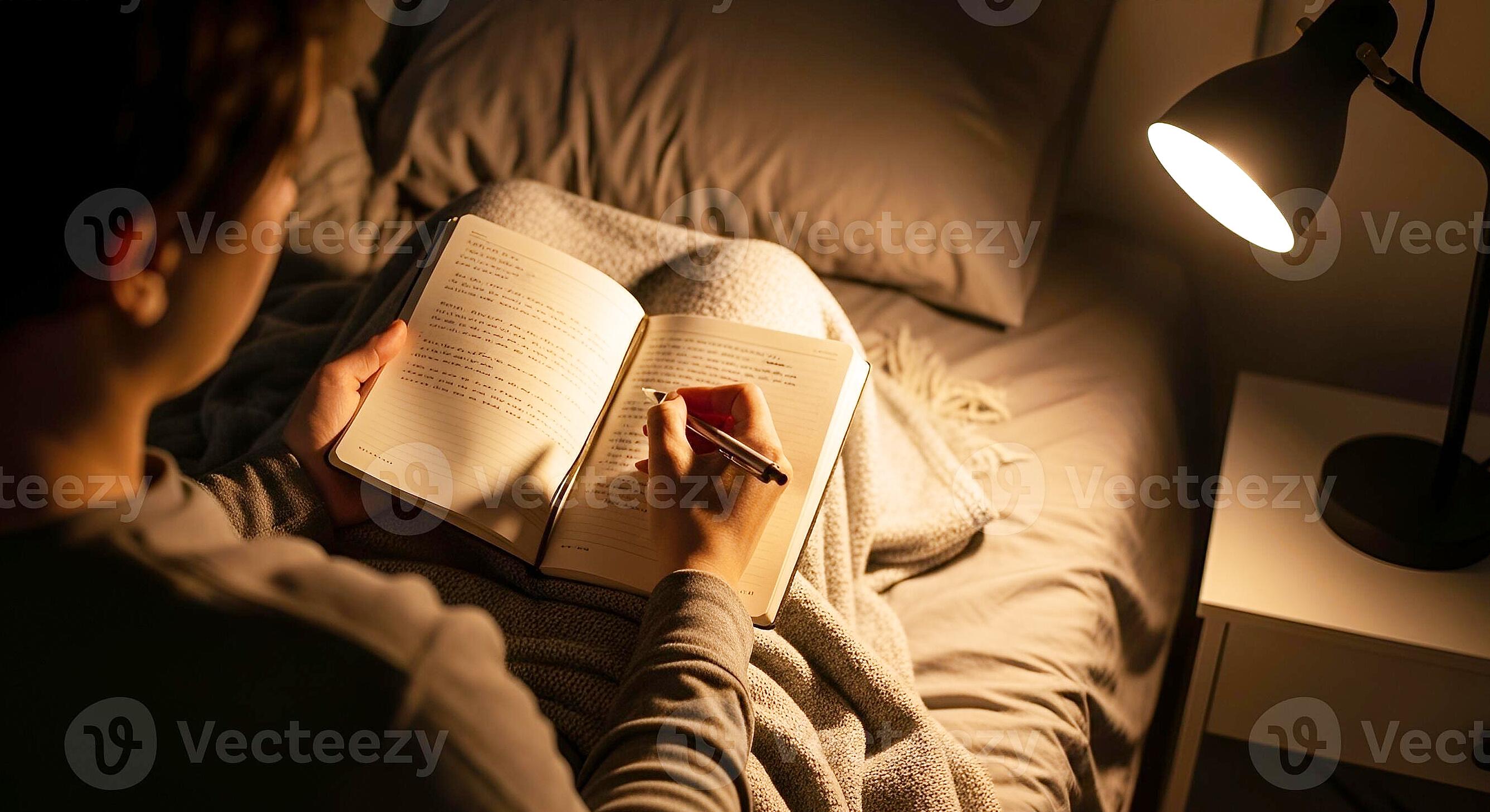 Person writing in gratitude journal to improve sleep mindset