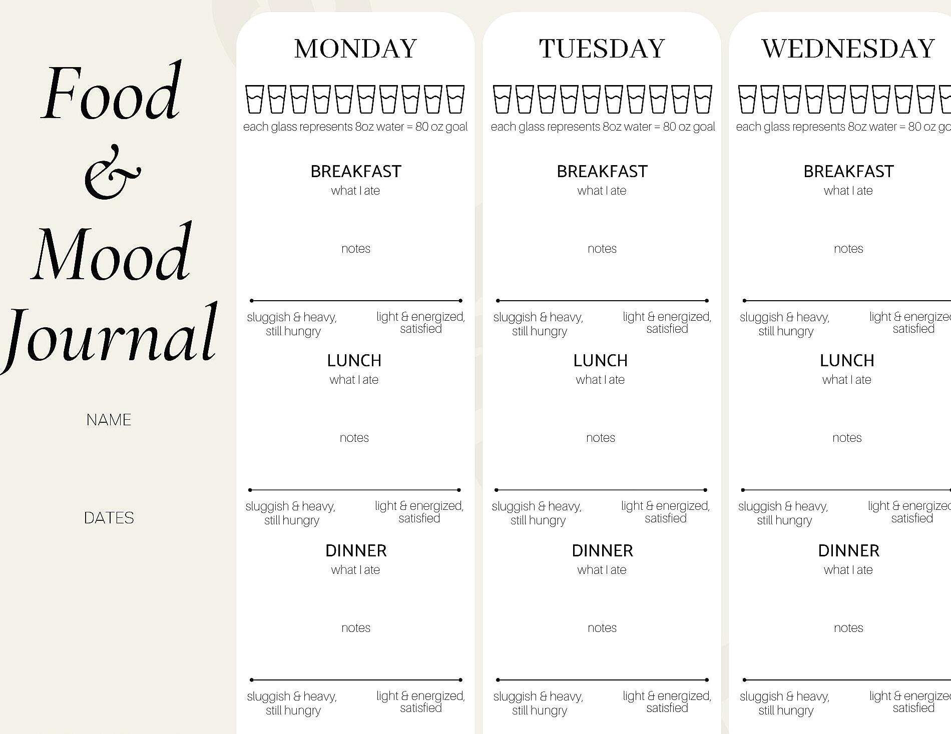 Individual writing a food and mood journal in a peaceful room