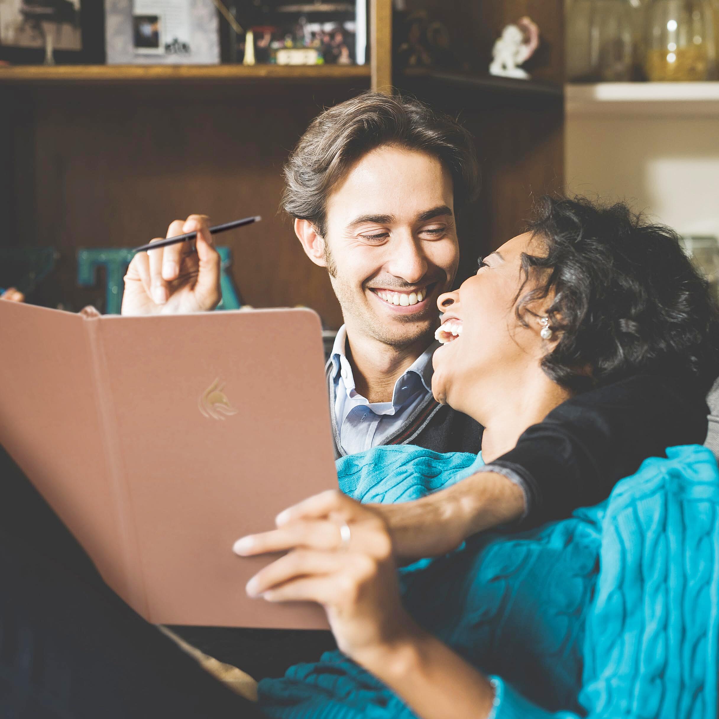 Couple practicing gratitude journaling and meditation to support relationship